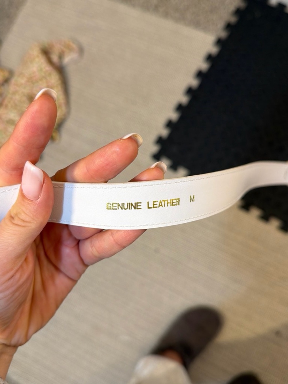 White Leather Belt with Gold Buckle - Picture 3 of 3